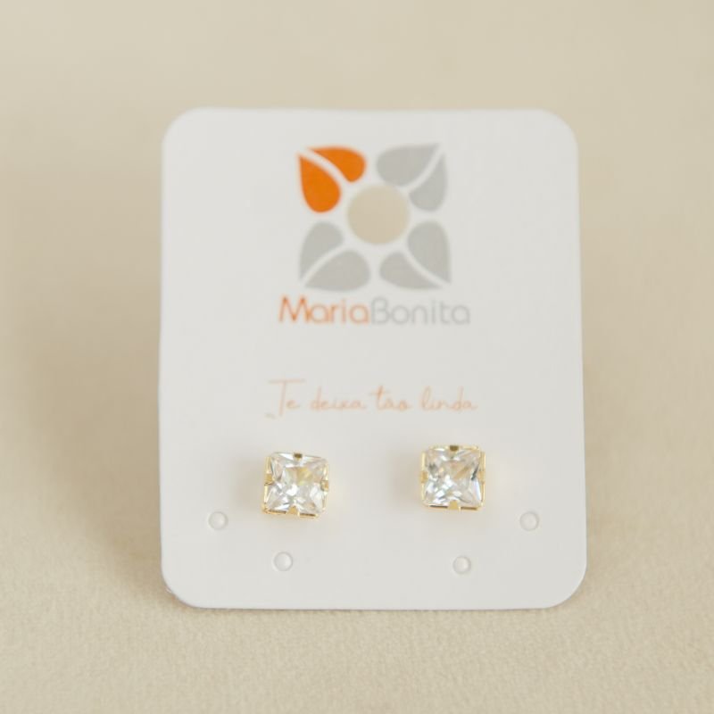 Brinco Semijoia Zircônia Quadrada 4 Garras