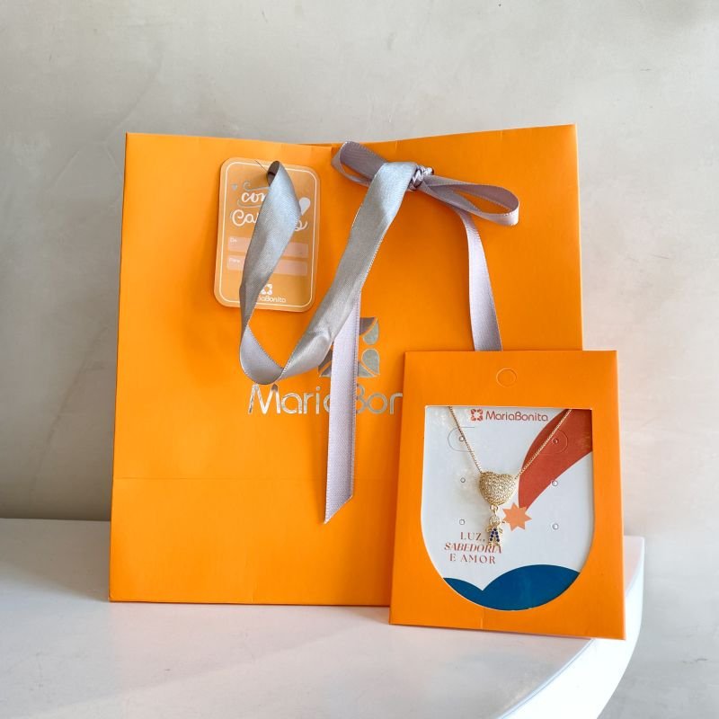 Cartela Colar Banho Diamante Cravejado Coração e menino