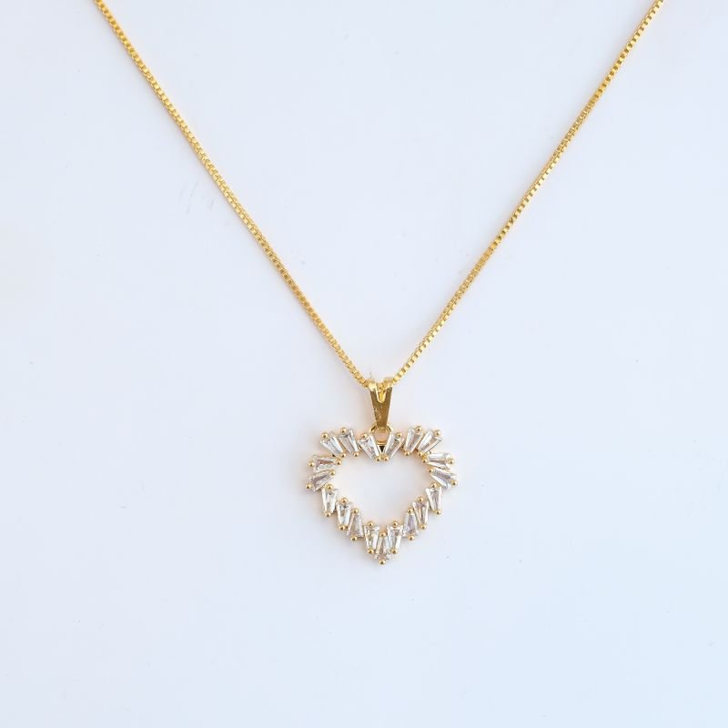 Choker bijuteria coração vazado borda baguetes