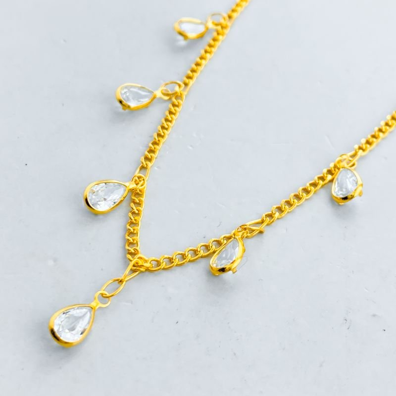 Colar Banho Diamante Choker 10 Pedrinhas Gota