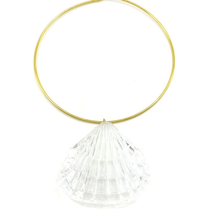 Colar Banho Diamante Choker Aro Concha Grande Acrílico