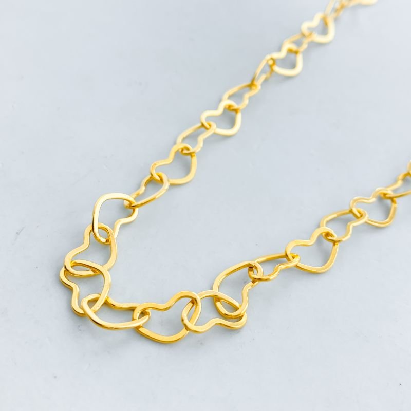 Colar Banho Diamante Choker Elos Coração Vazado