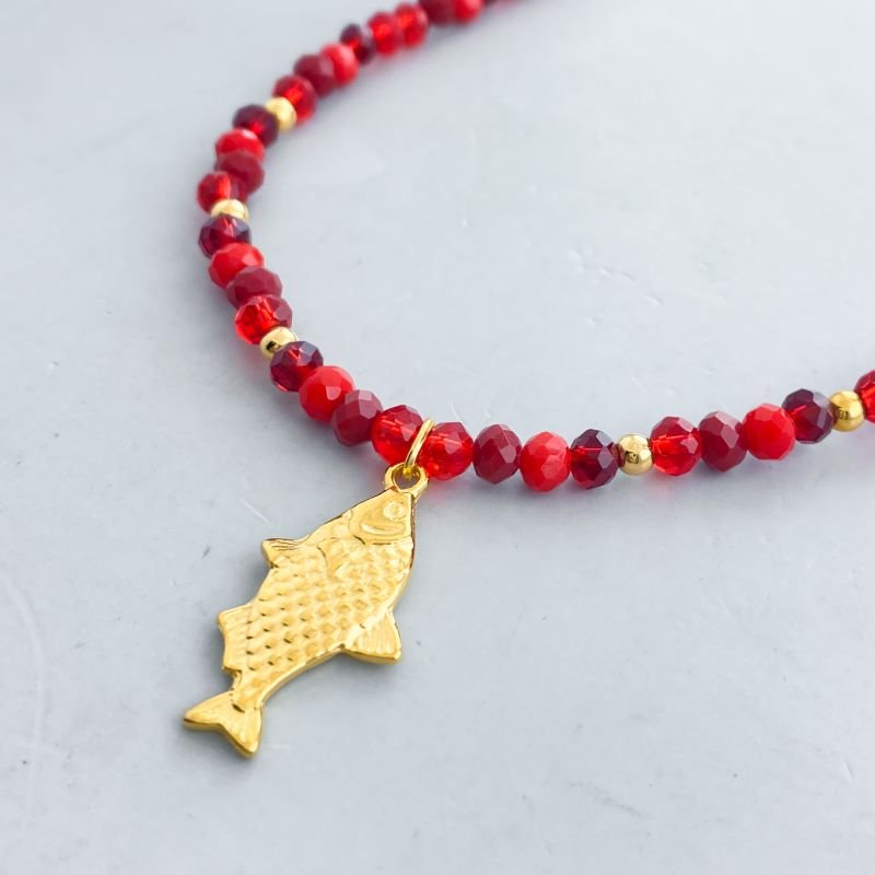 Colar Banho Diamante Choker Miçangas Peixe Craquelado