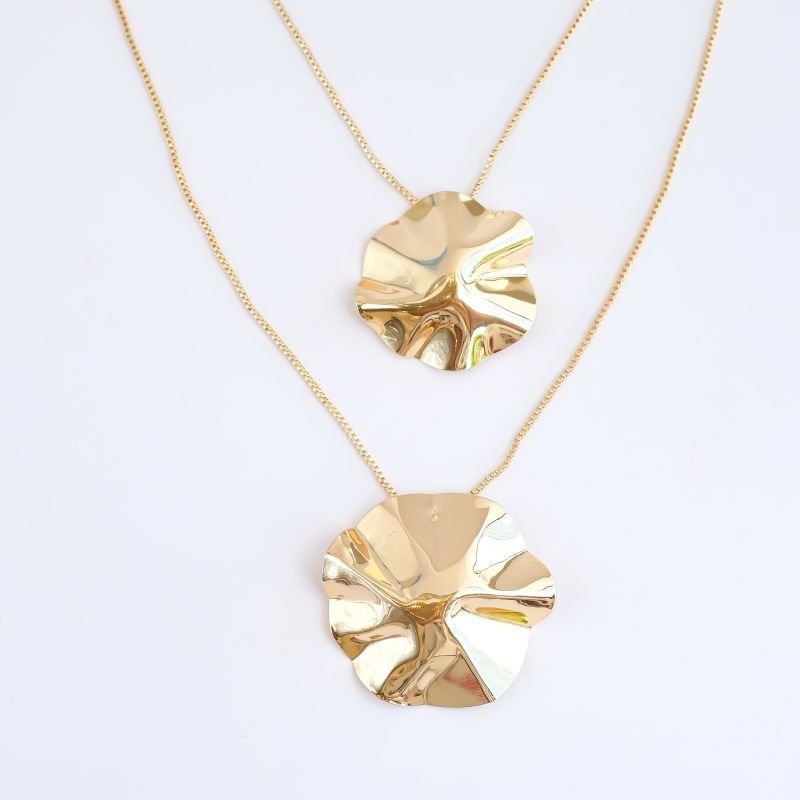 Colar banho diamante duplo redondo amassado