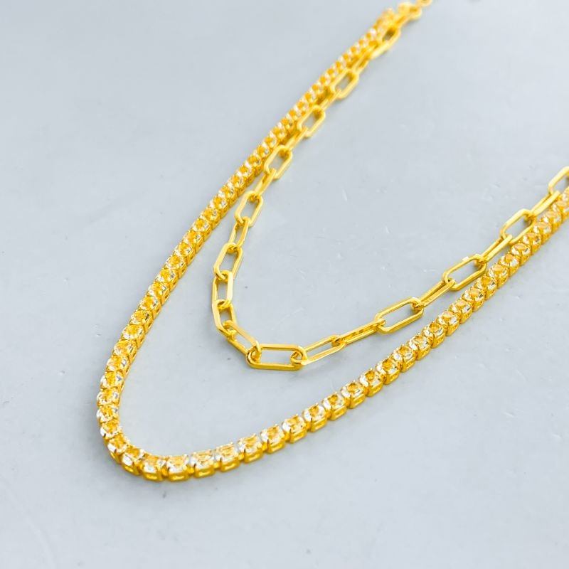 Colar Banho Diamante Duplo Riviera e Elos Clássicos