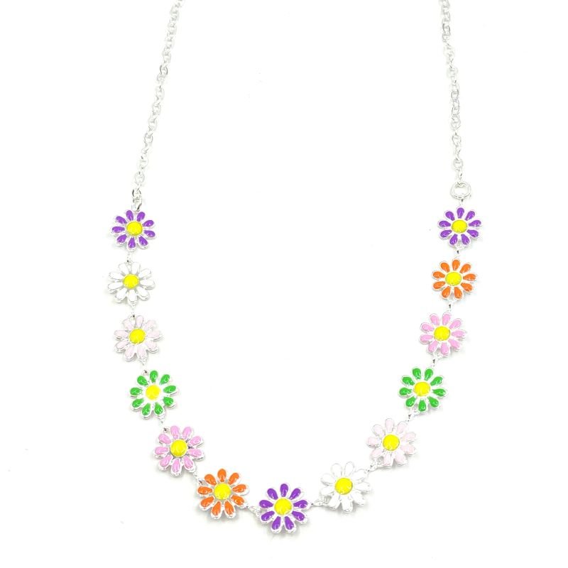 Colar Banho Diamante Flores Resinadas