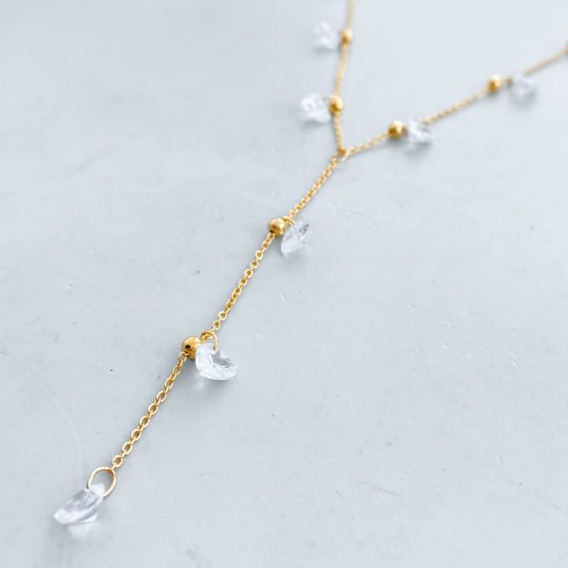 Colar Banho Diamante Gravatinha Bolinhas Lisas e Pedras Corações