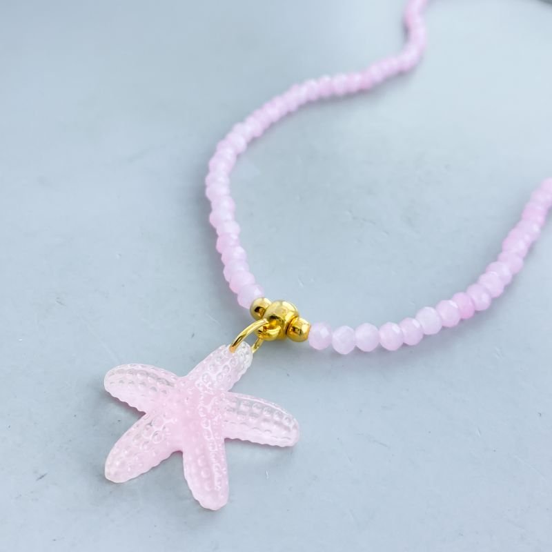 Colar Banho Diamante Liso Miçangas Estrela do Mar