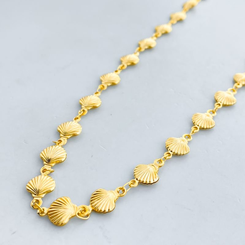 Colar Banho Diamante Longo Liso Conchas do Mar