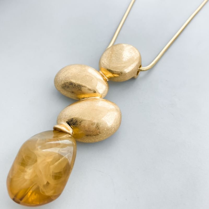 Colar Banho Diamante Longo Rabo De Rato 3 Ovais Acetinados 1 Pedra Acrilíca