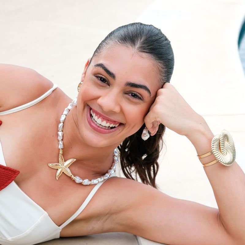 Colar Banho Diamante Maximalista Estrela do Mar e Pérolas Orgânicas