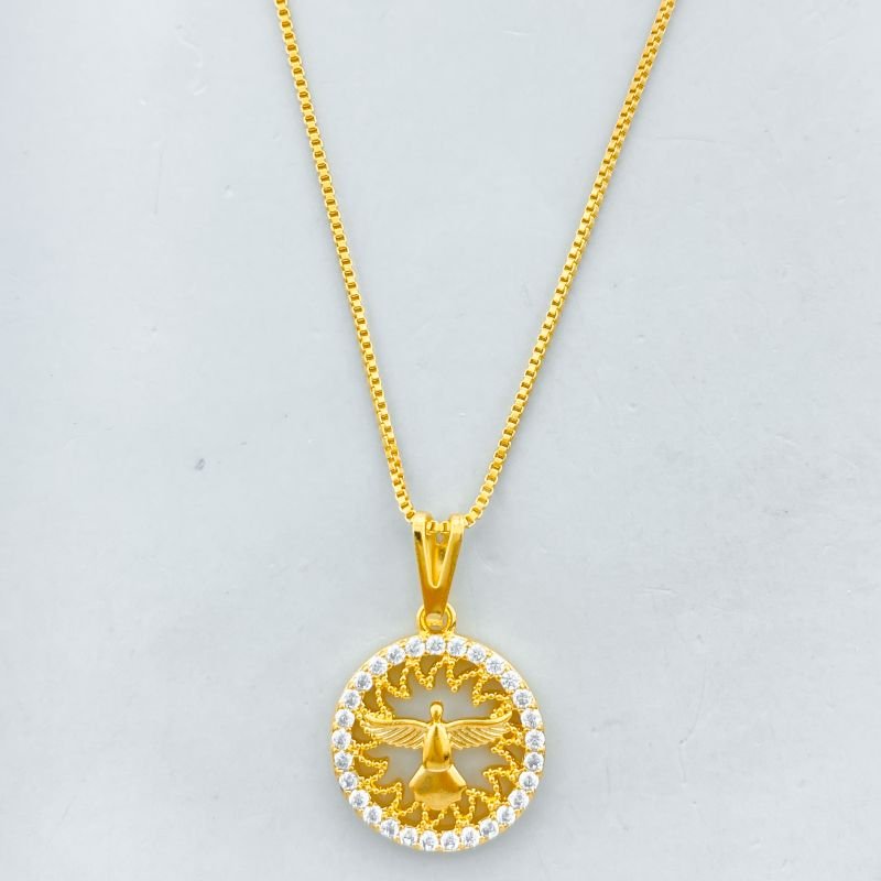 Colar Banho Diamante Medalha Pomba Lisa Borda Cravejada