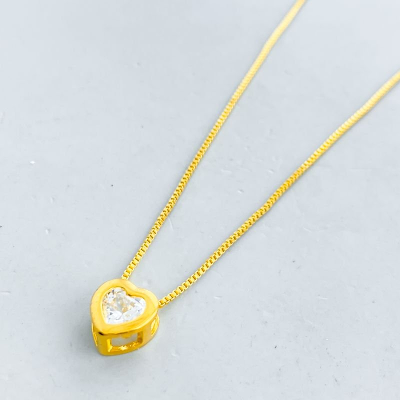 Colar Banho Diamante Pedra Coração Borda Lisa