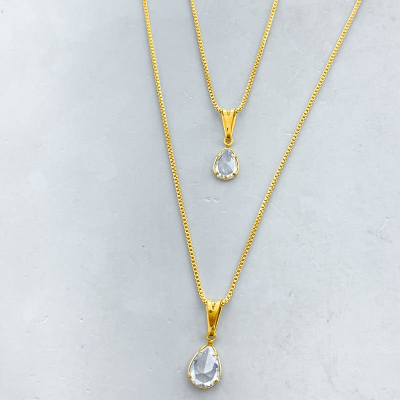 Colar Banho Diamante Pedra Redonda 4 Garras