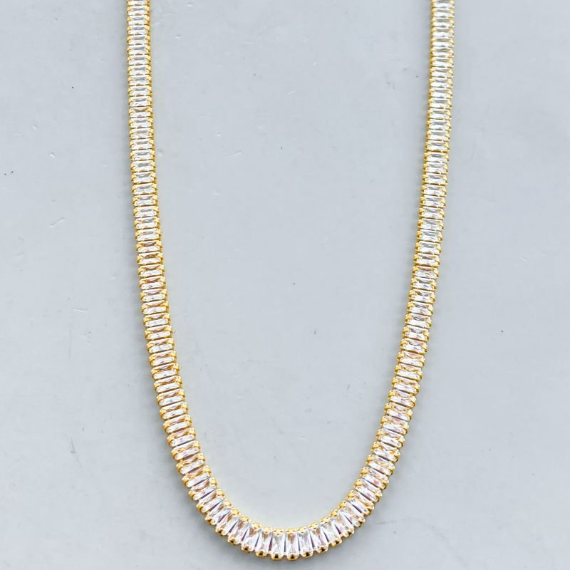 Colar Banho Diamante Pedras Baguetes Pequenas