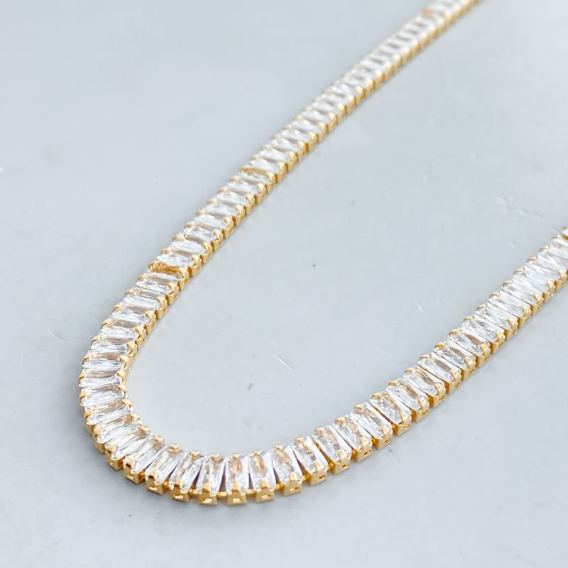 Colar Banho Diamante Riviera Pedras Baguetes Médio