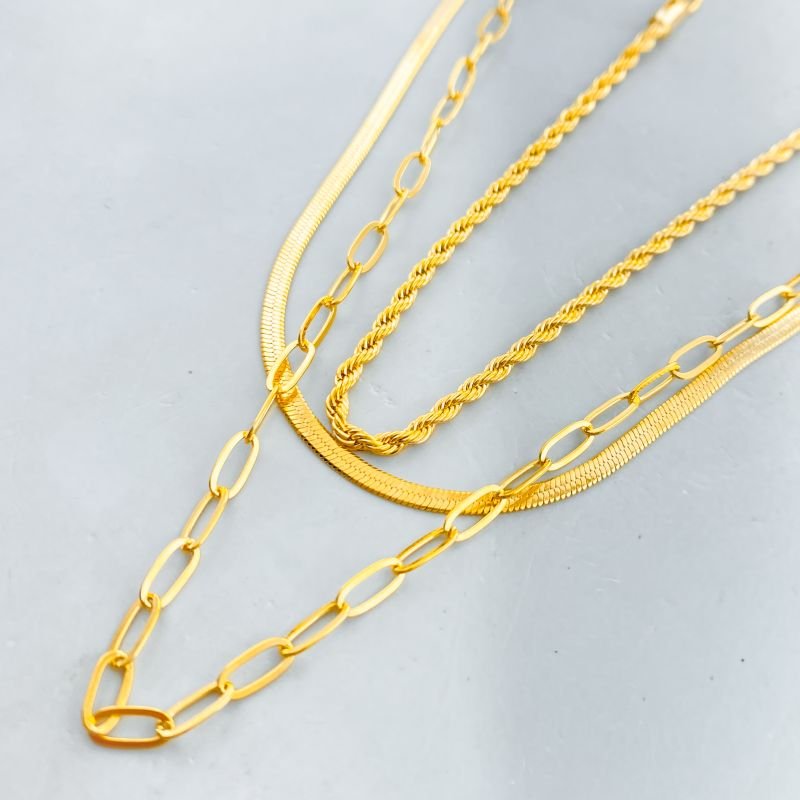 Colar Banho Diamante Tripla Malha Laminada Elos Cadeados e Cordão Baiano