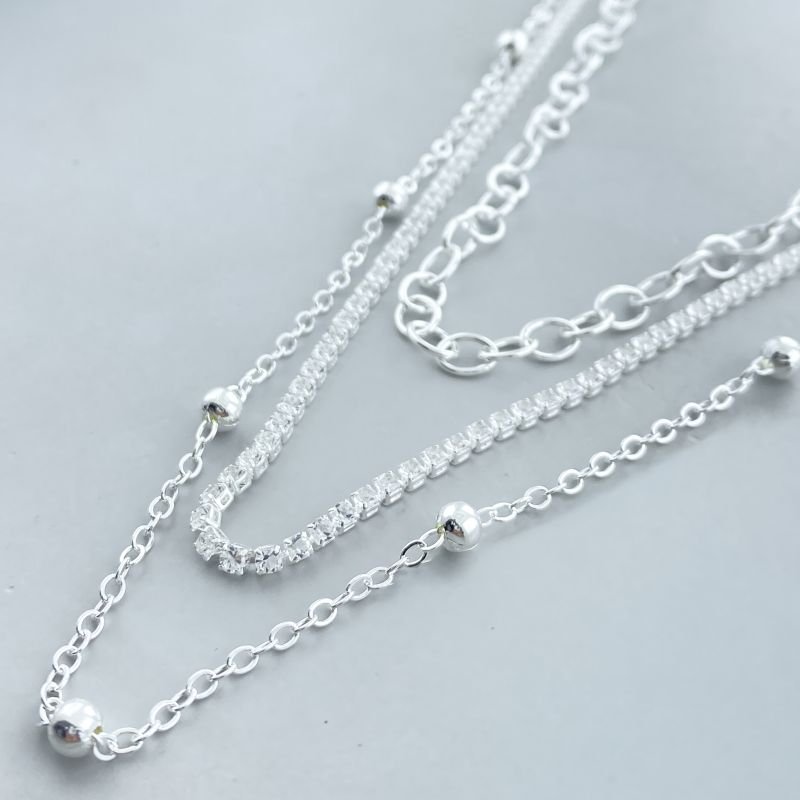 Colar Banho Diamante Triplo Bolinhas Riviera e Elos Português