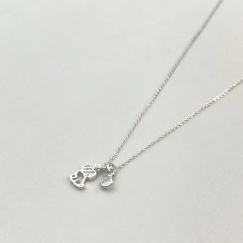 Colar Banho Ouro Branco Cachorro Cravejado com 1 Pedrinha Zirconia