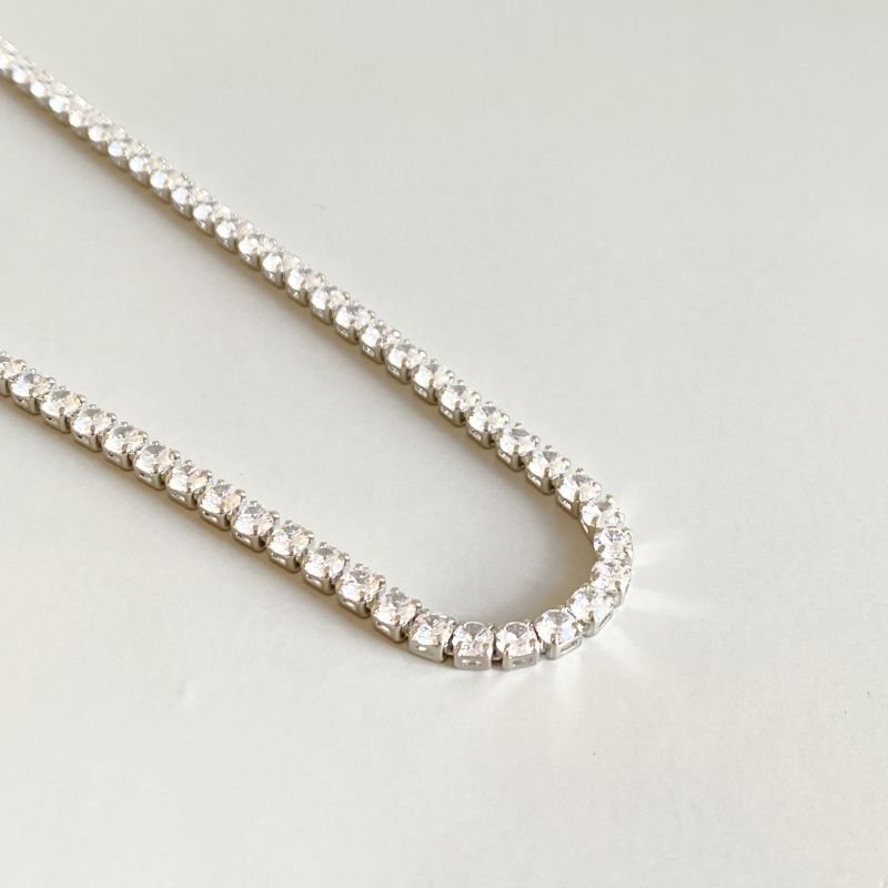 Colar Banho Ouro Branco Choker Riviera Zircônia Delicado