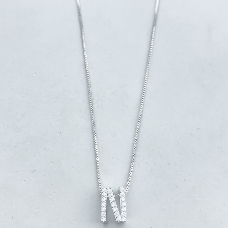 Colar Banho Ouro Branco Letra Cravejada