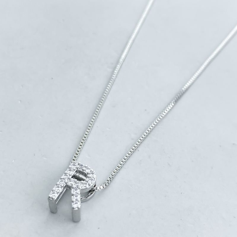 Colar Banho Ouro Branco Letra Cravejada