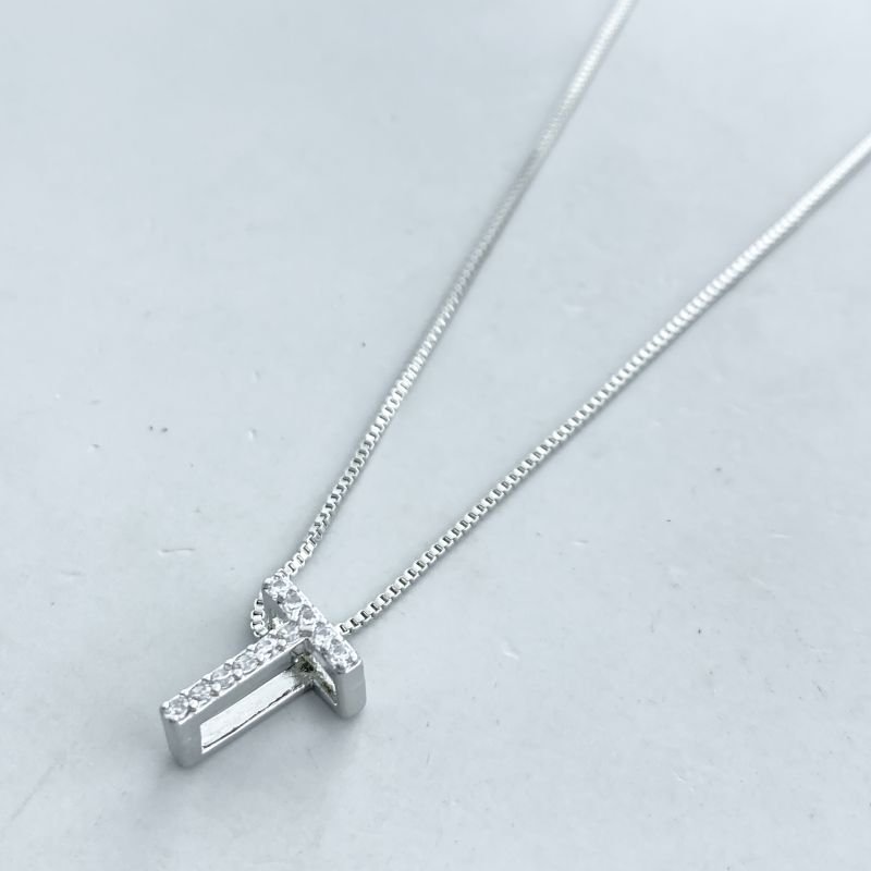 Colar Banho Ouro Branco Letra Cravejada