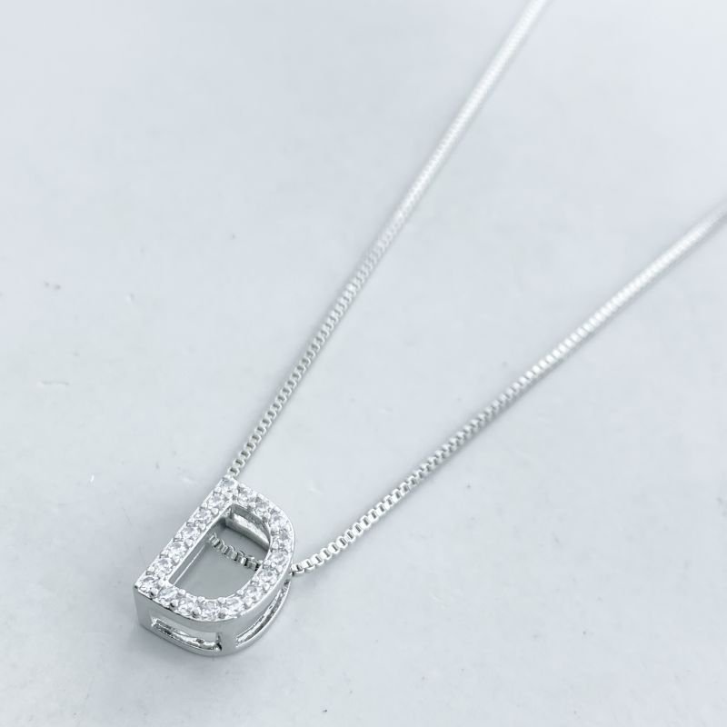 Colar Banho Ouro Branco Letra Cravejada