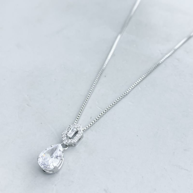 Colar Banho Ouro Branco Pedra Losango Zircônia