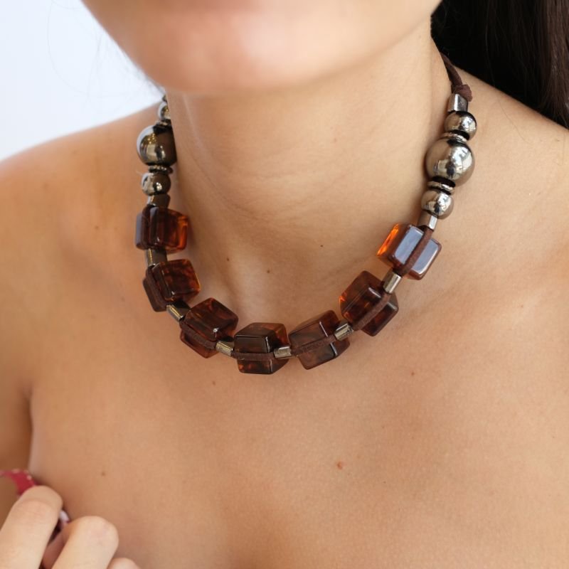 Colar Bijuteria Choker Bola Lisa Pedra Quadrada Verde U