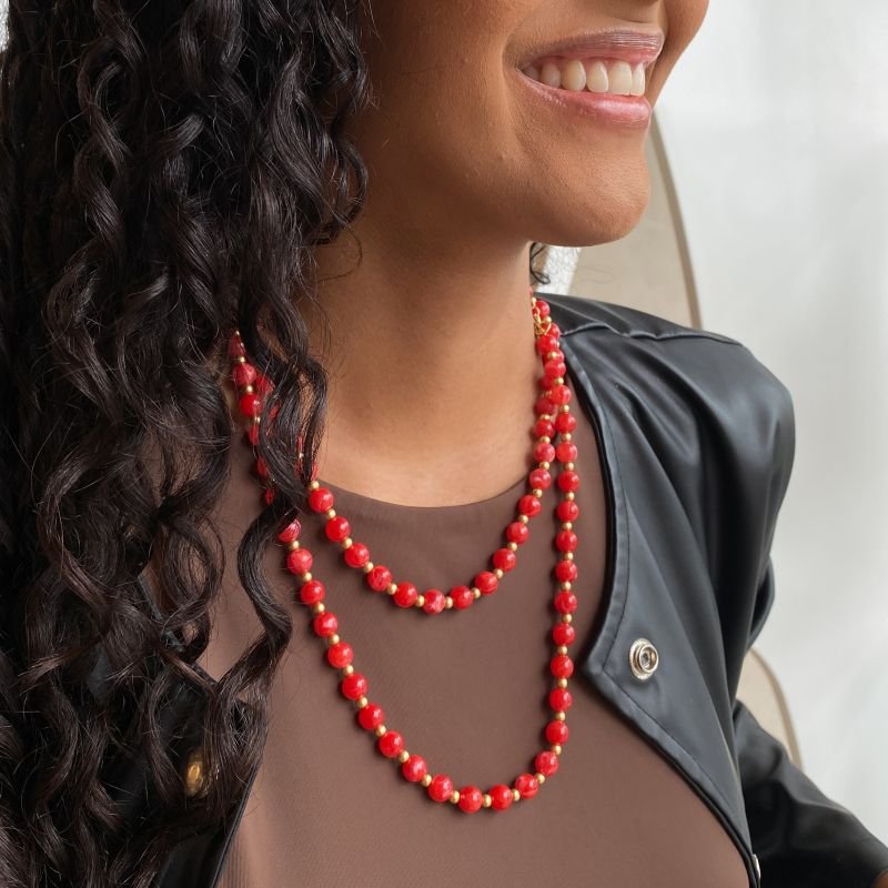 Colar Bijuteria Longo Bolas Acrilícas Boho Chic
