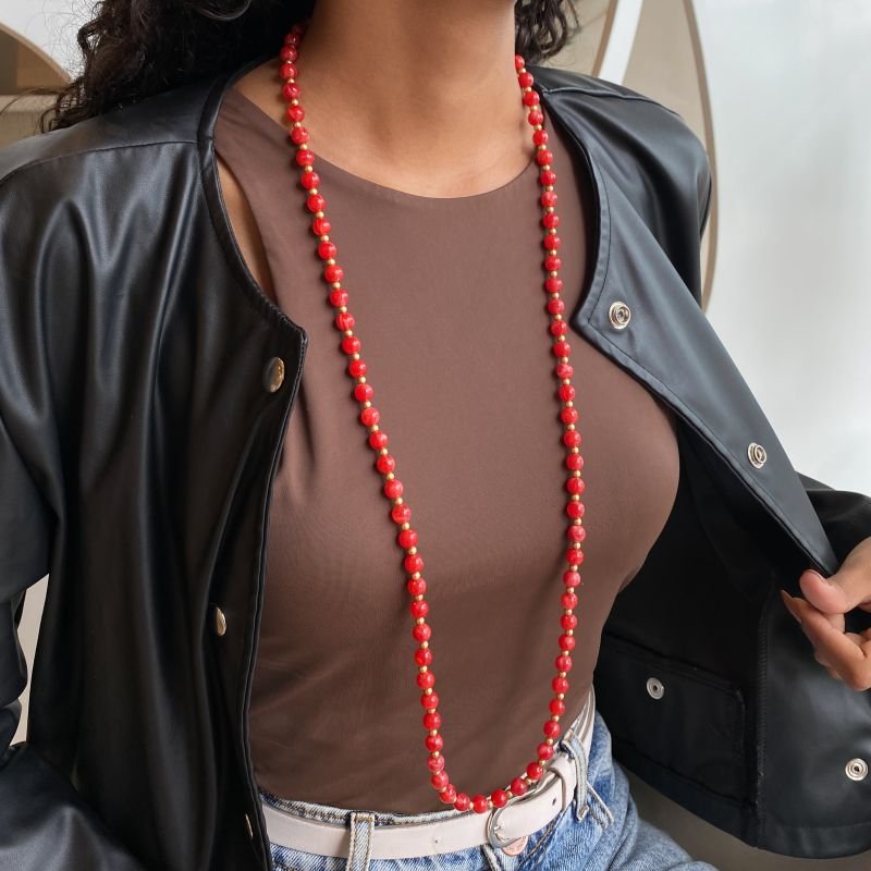 Colar Bijuteria Longo Bolas Acrilícas Boho Chic