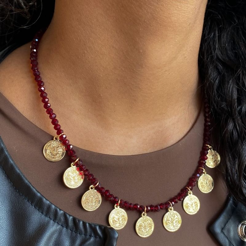 Colar Bijuteria Miçangas 9 Medalhas Moedas Boho Chic