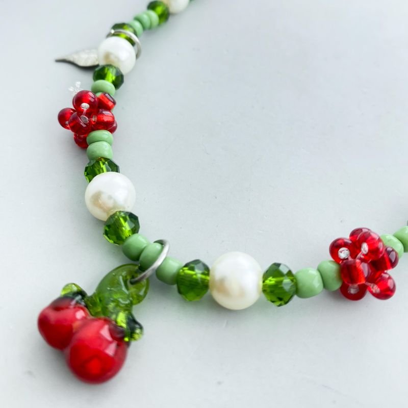 Colar Bijuteria Miçangas Fruta Cereja