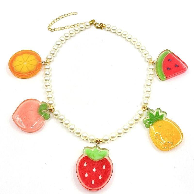 Colar Bijuteria Pérolas e Frutas