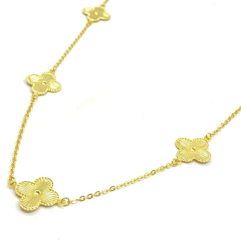 Colar Folheado com 5 Trevos Listrados Elos