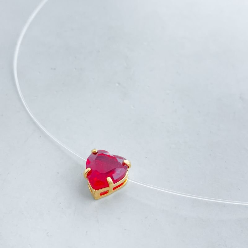 Colar Folheado Nylon Coração Zirconia com 4 Garras