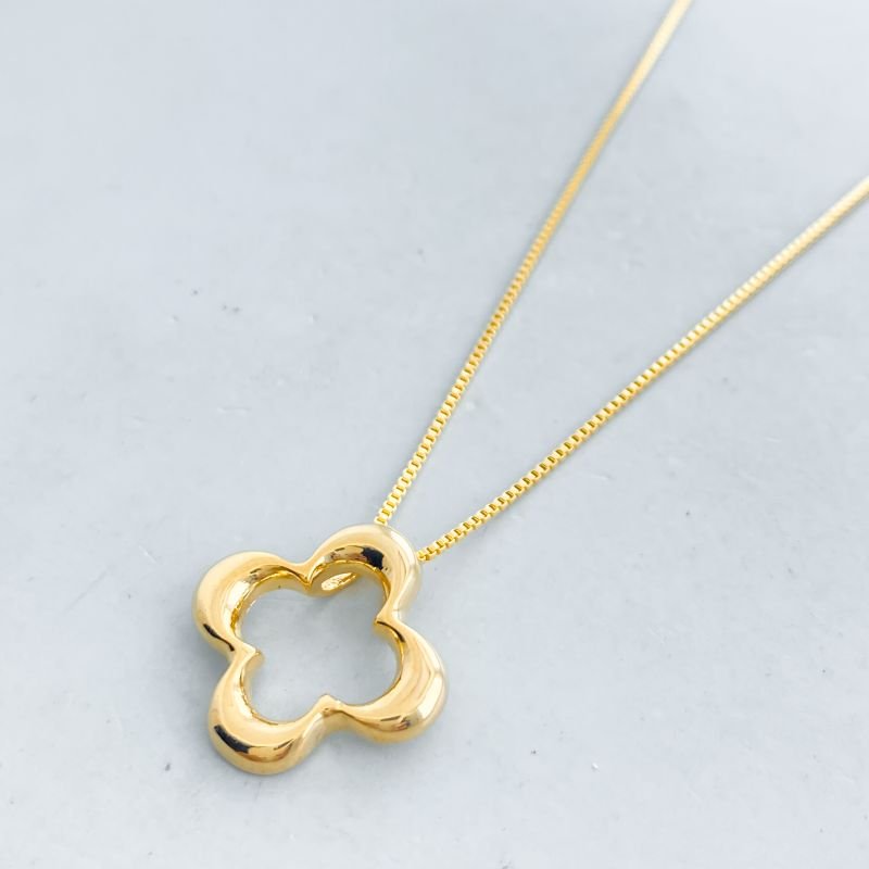 Colar Folheado PG Liso Inspiração Vancleef Trevo Vazado