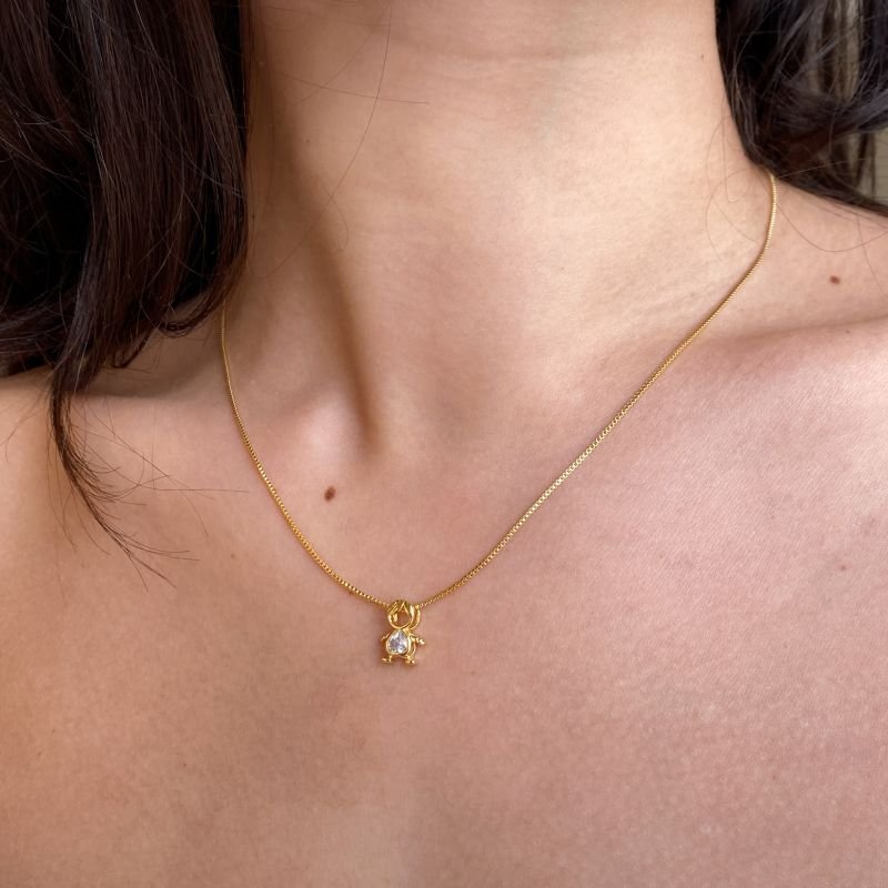 Colar Folheado pg Menino Coração Zircônia