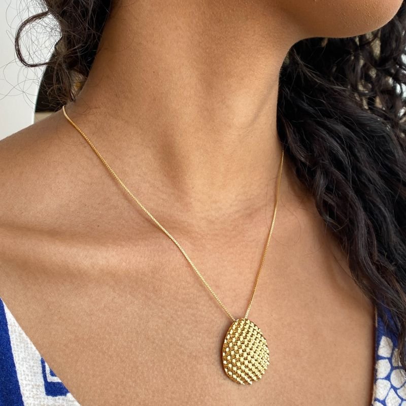 Colar Folheado Tendência Texturizado Oval