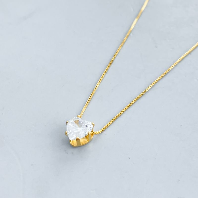 Colar Folheado Zircônia Coração 6 Garras