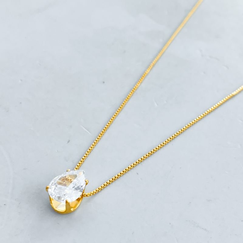 Colar Folheado Zircônia Gota 4 Garras