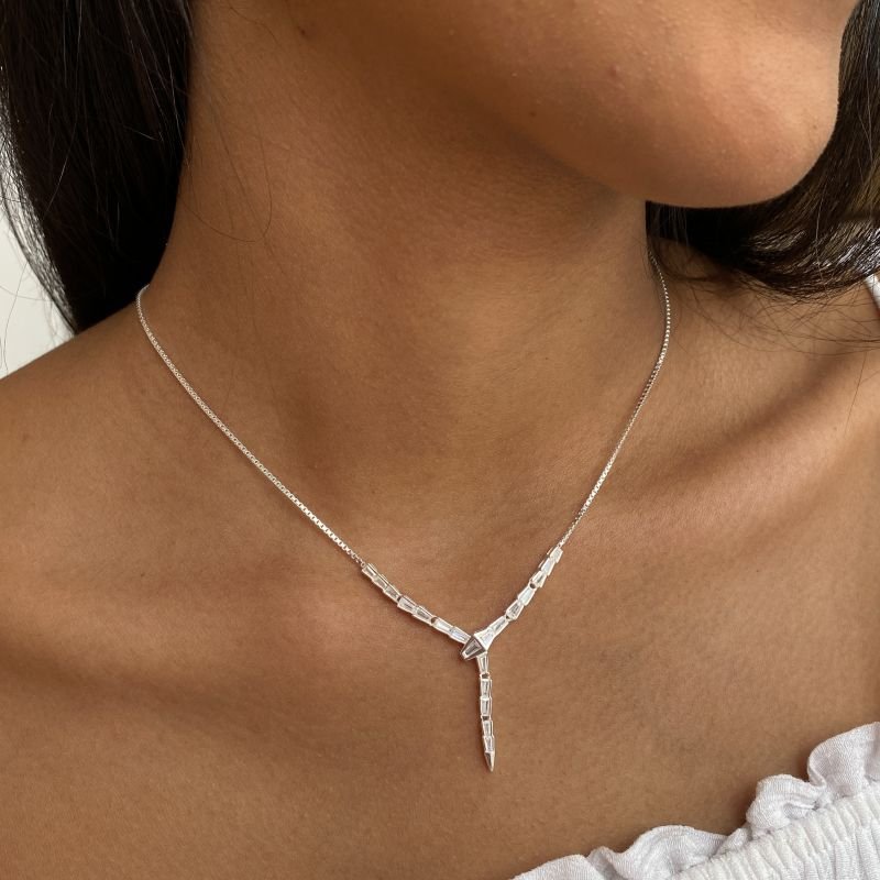 Colar Prata925 Cobra Pedras Baguetes