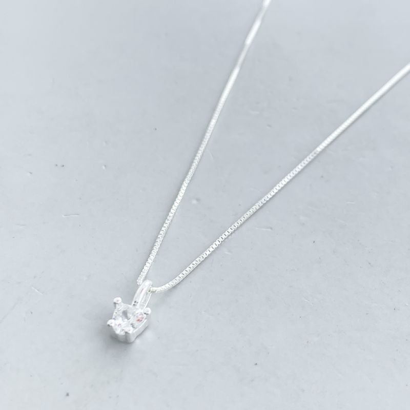 Colar Prata925 Coração Zircônia 4 Garras Pequeno