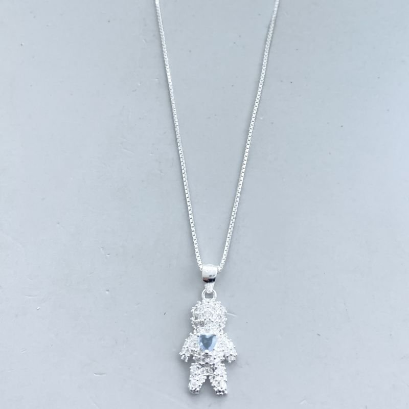 Colar Prata925 Filho Menino Cravejado Pedra Coração