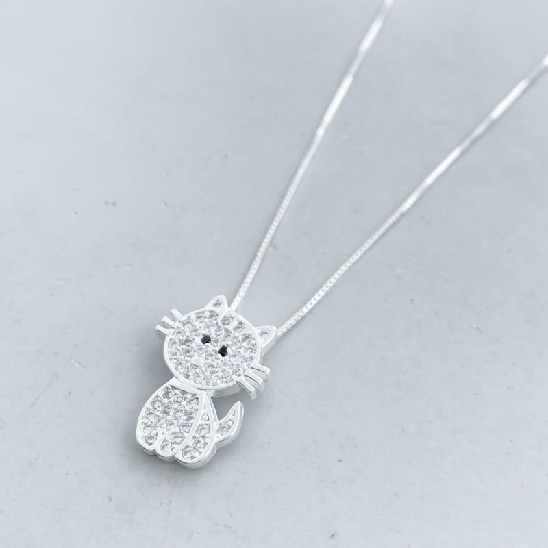 Colar Prata925 Gato Cravejado Zircônia
