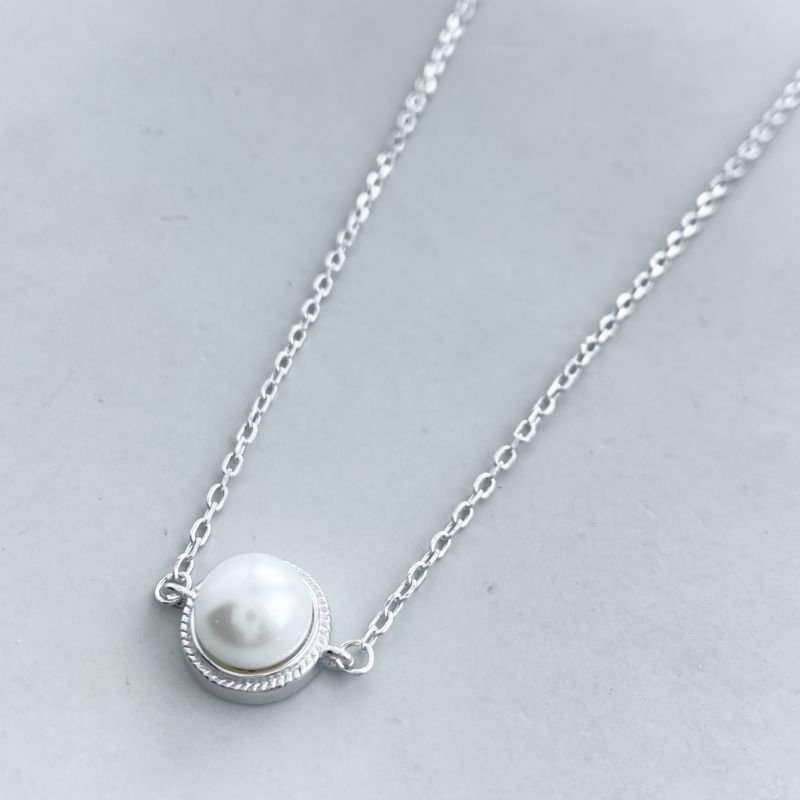 Colar Prata925 Meia Pérola Borda Craquelada Delicado