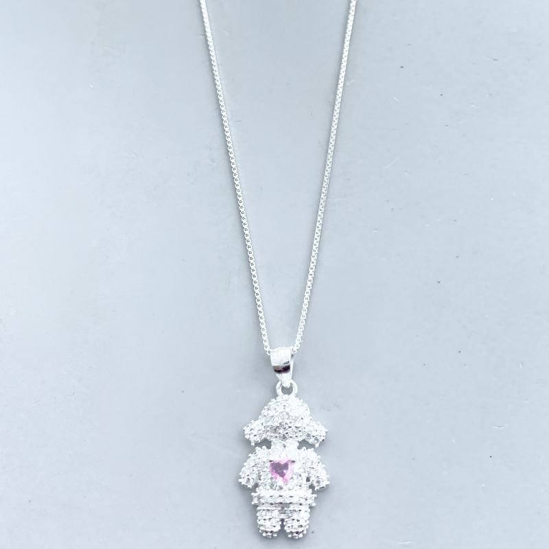 Colar Prata925 Menina Cravejada Pedra Coração