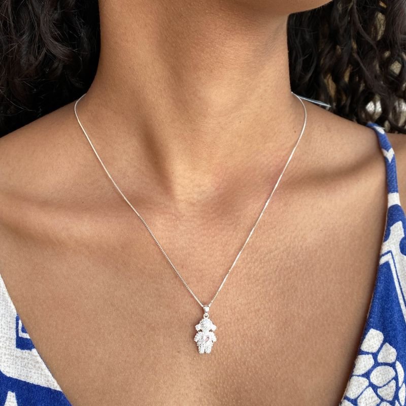 Colar Prata925 Menina Cravejada Pedra Coração