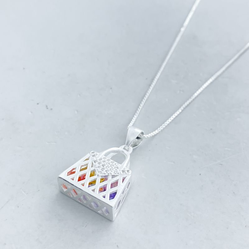 Colar Prata925 Bolsa com Pedras Zircônia